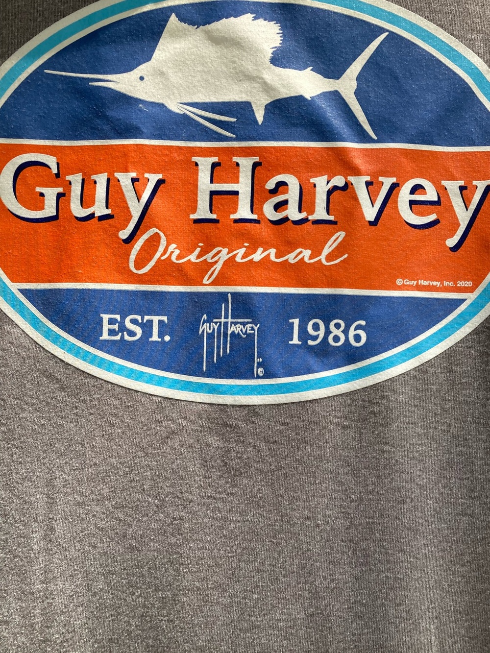 Guy Harvey Gray Performance Hoodie With “Original” Logo And Sailfish